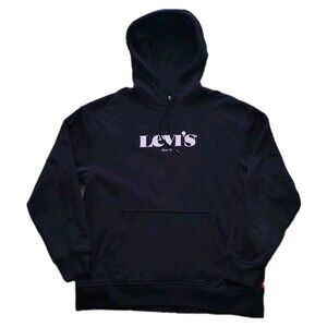 Levis Hoodie Mens S Black White Relaxed Batwing Logo Sweatshirt
